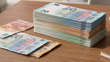 Stapel bankbiljetten op tafel